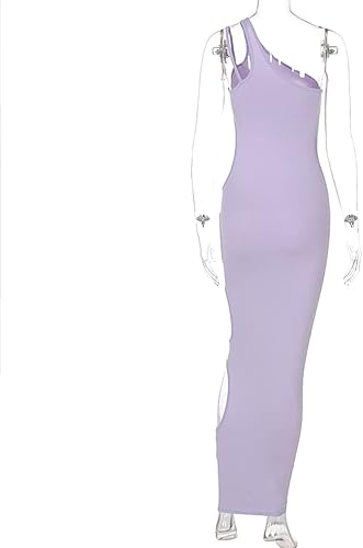 Miniatura 7 de SHESEEWORLD Vestido sexy de verano para mujer, con un hombro descubierto, sin mangas, con orificios laterales, corte lateral, para discoteca