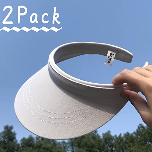 2 Pack Sun Visors Womens Men Cloth Clip On Visor Cap Uv Protection Adjustable Wide Brim Outdoor Golf Hats (White) #TOP1