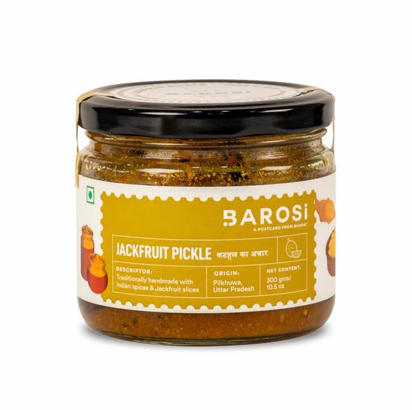Barosi Authentic Jackfruit Pickle 300 g | Spicy And Tangy Flavor | Chemical-Free | No Preservatives | kathal ka achar Ready to eat Pickles | Glass Jar