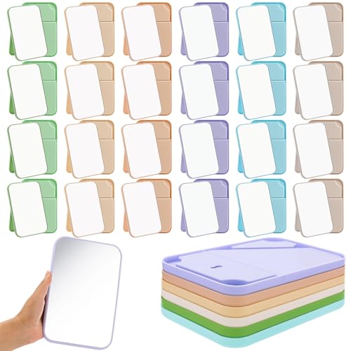 60 Pack 8x5 In Christmas Makeup Mirror with Stand and Hole, 6 Colors