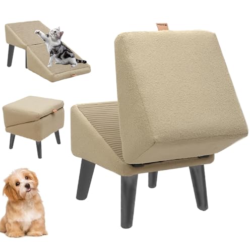 RUTREZOGO Dog Stairs for Small Dogs and Cats, 2-in-1 Foldable Pet Ramp Ladder for Bed or Couch, Non-Slip Wooden Dog Steps, Indoor Pet Stairs for High Beds