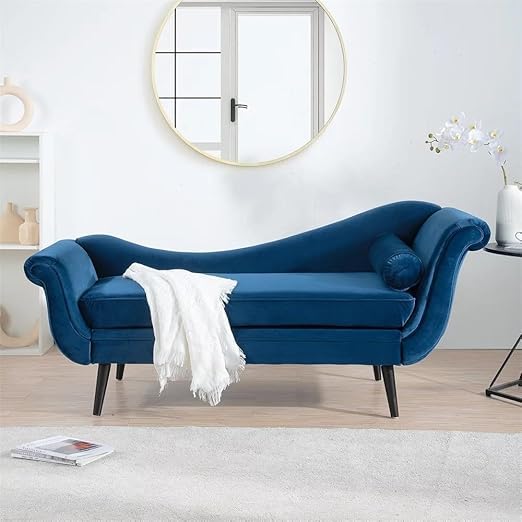 Image of 2 Seater Rosewood Chaise Lounge Couch Sofa with Velvet Fabric for Living Room, Bedroom & Office