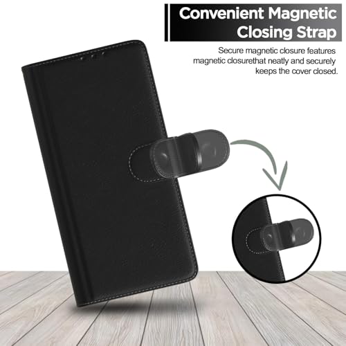 Image of Black Leather Finish Protection Flip Case Cover for Vivo Y33T / Y33S | Y21 / Y21A / Y21S / Y21e / Y21G | Magnetic Closure, Stand Feature, Card Slots - Light Weight Design (Black)
