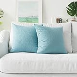 Kevin Textile Decorative Pillows, Velvet Solid Striped Throw Cushion Cover Sham Pillow Cover Soft Sofa Pillows Case for Chair, 20x20 inch (50cm),Set of 2,Niagara Blue