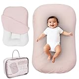 Aila + Aiden Baby Lounger | Organic Cotton Infant Lounger | Adjustable & Portable Floor Lounger | Supervised Use | Soft, Breathable, Washable Cover - Snuggle Collection - (Pink)