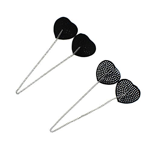 Amamcy 2 Pairs Sparkle Rhinestone Sexy Nipple Cover With Metal Chain Reusable Self-Adhesive Breast Pasties For Women Lady Honeymoon Black #TOP1
