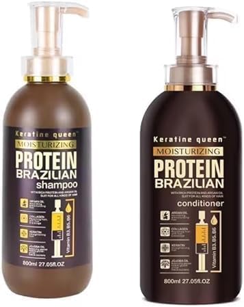 Moisturizing Protein Brazilian Professional Treatment for Repair, Nourishment & Beauty. SHAMPOO, CONDITIONER, Hair MASK and Hair SYRUM. (Shampoo/Conditioner (2))
