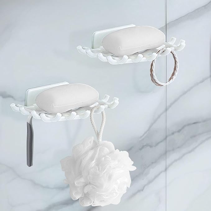 Image of Soap Holder for Bathroom Stickable | 02 Pcs Premium Soap Stand for Bathroom | Soap Stand Adhesive for Bathroom | Self Adhesive Soap Holder | Sabun Stand Black (1, Grid SOAP Box)