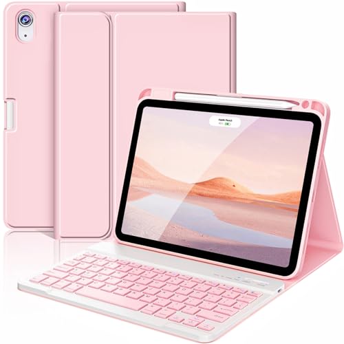 FUWANG Keyboard Case for iPad Air 11 inch (M3 2025 / M2 2024)& Air 5th 4th Generation Case with Keyboard 10.9 inch, Detachable Magnetic Keyboard Cover for iPad Air 11 inch/Air 5th/Air 4th, Light Pink