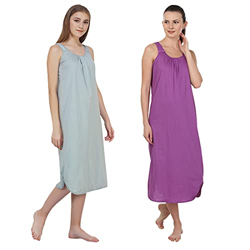 Image of BLAZON Women's Cotton Hosiery Solid Maxi Nighty Slip (Pack of 2) Available Sizes: S, M, L, XL, 2XL, 3XL, 4XL, 5XL