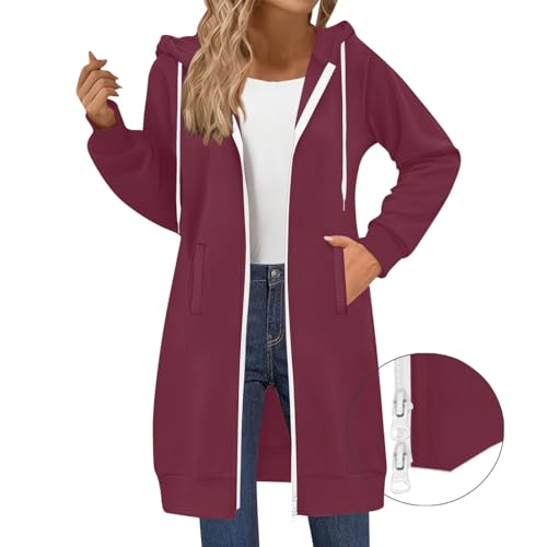 Long Hoodies for Women,Zip Up Double Zipper Fleece Jacket Tunic Sweatshirts Fall Winter Fashion Clothes with Pockets4