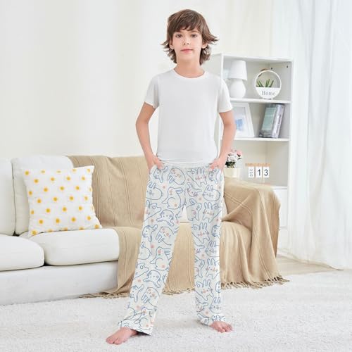 Boys' Pants Cute Rabbit Pattern Doodle Style Long Bottoms Jogger Pants Elastic Waist Trousers with Pockets S-XL3