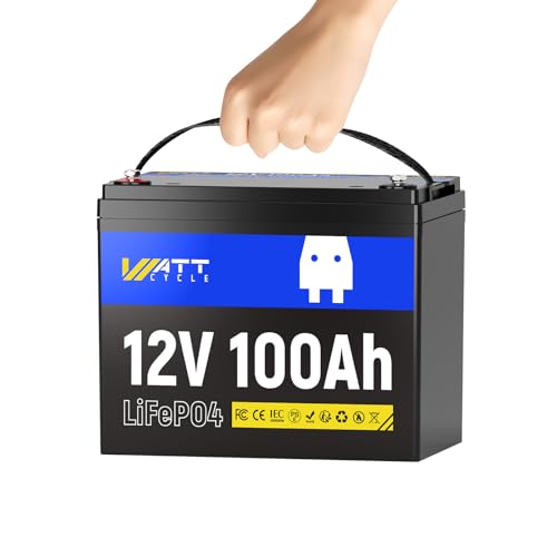 WattCycle 12V 100Ah LiFePO4 Battery BCI Group 24-15000 Cycles, Built-in 100A BMS, Low-Temp Protection for RV, Solar System, Marine, Golf Cart, Trolling Motor, Home Energy Storage, Off-Grid
