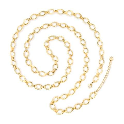 Aobei Pearl 18K Gold Long Chain Necklace for Women Chunky Hollow Rhombus Chain Link Necklace Adjustable Geometric Open Chain Layering Jewelry 33.5” + 2” Cover