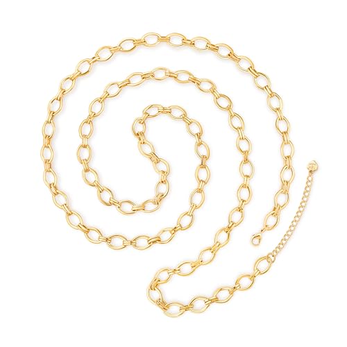 Aobei Pearl 18K Gold or Platinum Long Chain Necklace for Women Chunky Statement Chain Link Necklace Adjustable Geometric Open Chain Layering Jewelry
