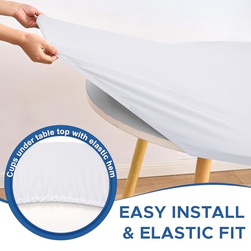 Enjoyidea Fitted Round Table Covers 60 Inch-2 Pack White Elastic Spandex Table Cloth-Small Stretch Folding Circle Tablecloths Topper Cap for Kitchen Dining Commercial Party Picnic Event Banquet Tables by Enjoyidea - Image 4