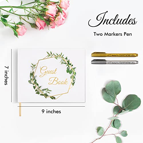 Dicang Wedding Guest Book - Sign In Guest Book Wedding Reception - 120 Pages Wedding Registry Guestbook With Gold Foil, Gilded Edges And Two Markers Pen, Guestbook Wedding 9 X 7 Inch #TOP4