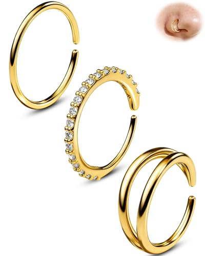 Melighting 20G�S�[���h�c�C�X�g�m�[�Y�����O3�Z�b�g�A316L�X�e�����X�X�`�[���m�[�Y�t�[�v�A7mm&8mm�A�v���[���t�[�v�A�W���R���Z�b�g�t�[�v�A�_�u�����C���c�C�X�g�w���b�N�X�g���K�X���[�u���b�v�s�A�X�W���G���[ �����p, 20G7mm, 