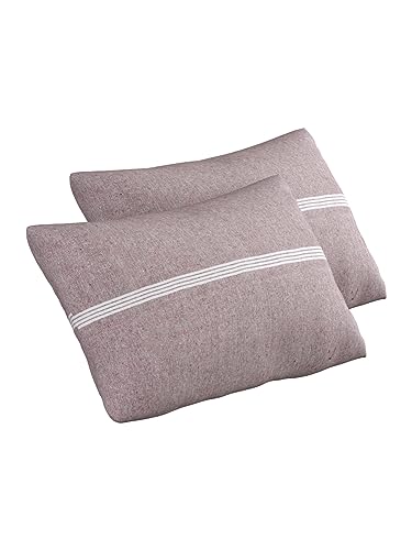 Image of Varde 180 TC Pillow Cover Set of 2 | Pillow Cover Cotton 100% | Pillow Cover Set of 2 King Size | Wrinkle Free & Fade Resistance | Striped Pattern | Standard Size | All Season Use (Light Maroon)