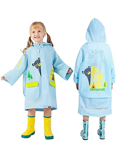 Niños Chaqueta Lluvia Chubasquero para Niños Niñas Impermeable Poncho Encapuchado Traje de Lluvia Bolsa de Escuela Traje Charco Ligero Transpirable, 6-8 Años Cover