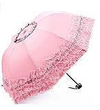 Zmgmsmh Foldable Travel Umbrella - Compact UV Resistance Princess Lace Parasol Sun Umbrella for Women & Girls (Pink)