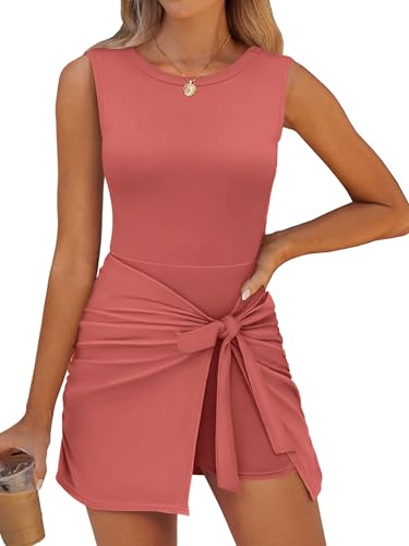 ANRABESS Women Summer Sleeveless Bodycon Tie Waist Romper Skort Mini Tennis Athletic Dress Built Shorts Casual Vacation Dress