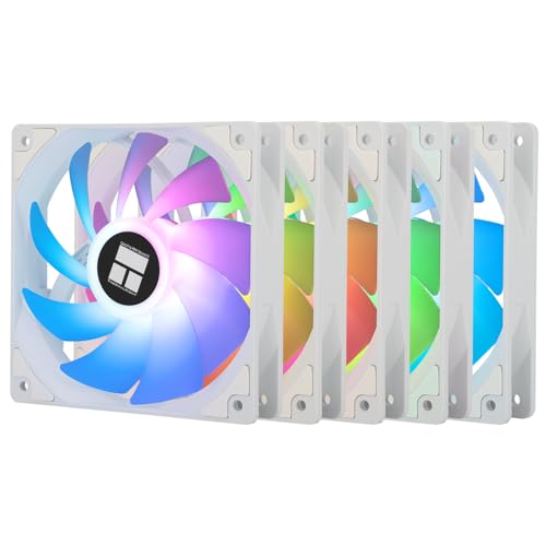 Thermalright 5 Pack TL-C12CW-S CPU Fan 120mm White ARGB Case Cooler Fan, 4pin PWM Silent Computer Fan with S-FDB Bearing Included, up to 1550RPM Cooling Fan(5 Quantities)