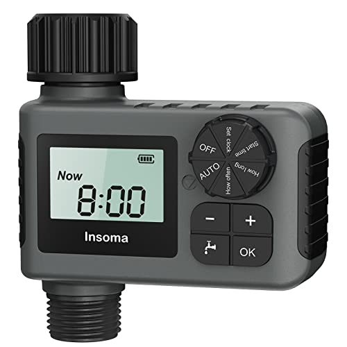 Insoma Sprinkler Timer Outdoor, Programmable Water Timer for Garden Hose, Faucet Hose Timers with Rain Delay/Manual/Auto Mode, Drip Irrigation and Automatic Lawn Watering System, 1 Outlet