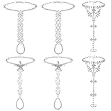 6 Pieces Rhinestone barefoot sandals for Women Wedding Beach Anklet Chain with Starfish barefoot sandals foot jewelry Silver Foot Chain with Rhinestone Toe Ring Pearl for Women Party Accessories