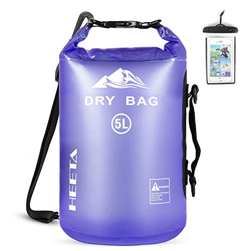 HEETA Waterproof Dry Bag for Women Men, Roll Top Lightweight Dry Storage Bag Backpack with Phone Case for Travel, Swimming, Boating, Kayaking, Camping and Beach (Bluish Violet 5L)