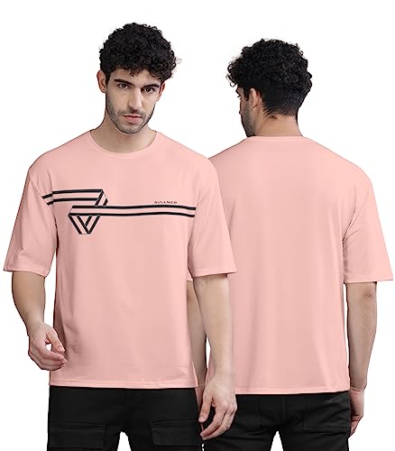 Image of BULLMER Peach Trendy Front Printed oversized Round Neck T-shirt for men