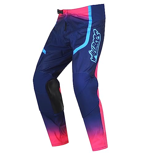 Willbros Pantalones de Motocross Pantalón Enduro MX Motocicleta Moto Bicicleta de Montaña Cross Partido para Hombre Mujeres Azul y Rosa XL=36