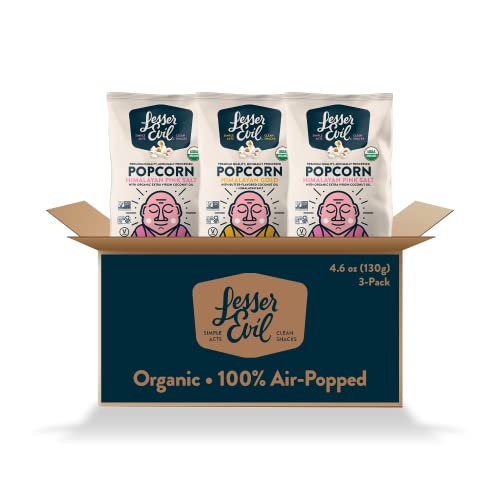 Image of LesserEvil Organic Popcorn Favorites Pack, 2 Bags of Himalayan Pink Salt (4.6 oz each), 1 Bag of Himalayan Gold (4.6 oz)
