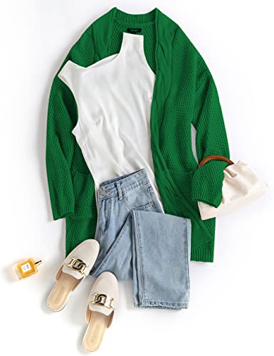 Traleubie Women'S Loose Casual Long Sleeved Open Front Breathable Cardigans Sweater With Pocket G-Green S thumb #3