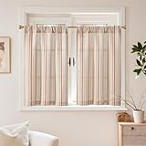 TOPICK Cortinas de Cocina Cortas Visillos de Armario a Rayas Rojas 65L x 90H cm, Decoración para Ventana Pequeña Habitación