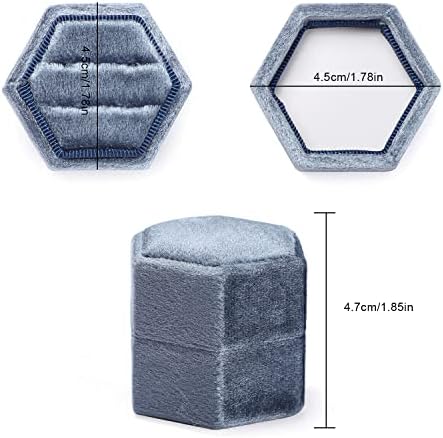 Etercycle Wedding Ring Box, Hexagon Double Ring Bearer Box with Detachable Lid, Vintage Jewellery Case Velvet Ring Gift Box for Engagement Proposal Birthday Ceremony (Haze Blue)