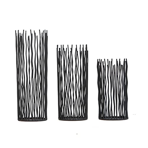 TABIAN Kerzenhalter Schwarzer Metall Kerzenständer Romantische Ornamente Wohnkultur Kerzenständer Säule Kerzenlaterne Schwarz Eisen Dekor (3 STK.) Cover