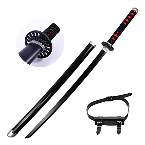 LIUD 104 Cm Katana Demon Slayer Tanjiro Sabre Japonais en Bois Cosplay Anime Samurai Ninja Wooden Sword Arme Sabre Japonais Fans D' Anime Armes D' Accessoires d'halloween (Color : with Black Belt)