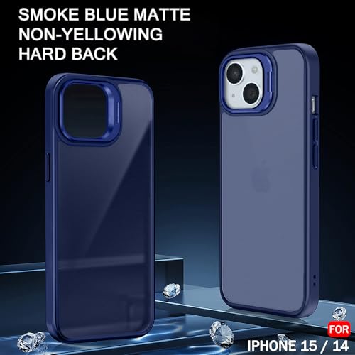 Image of TheGiftKart Hybrid Back Cover Case for iPhone 15 / iPhone 14 | Built-in Stand | Shockproof Hard Case Cover for iPhone 15 / iPhone 14 (PC & TPU, Frosted Matte Back, Blue Sides)