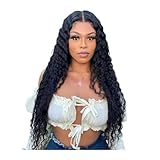 Perücke für Damen mit tiefer gewellter Welle - 250% Dichte 5x5 HD Spitzenverschluss klebefreie Echthaar-Perücke bereit zum Tragen (24inches)