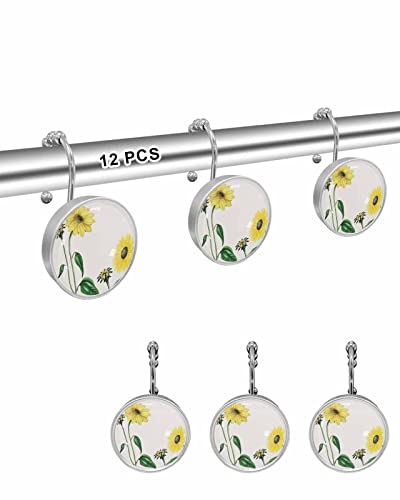 Decorative Shower Curtain Hooks 12Pcs Blooming Sunflower Flower Park Crystal Glass Design Shower Curtain Rings Stainless Steel Rustproof Shower Curtain Hangers For Bathroom Toilet Closet #TOP1