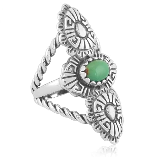 American West Jewelry 925 Silver Green Turquoise Concha Rope Ring Size 9