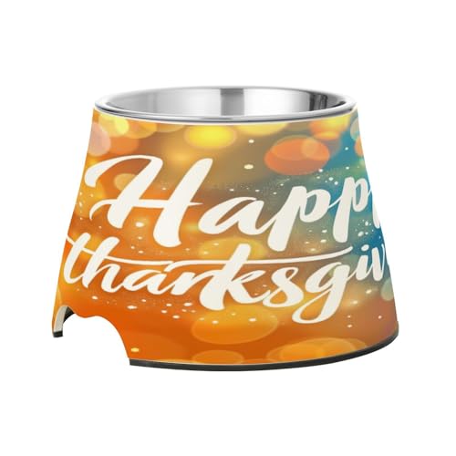 YEGAME Stainless Steel Elevated Dog Bowls, Happy Thanksgiving Non-Skid Spill-Proof
