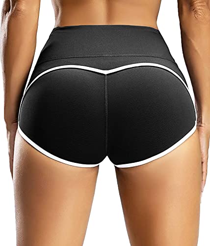 CFR Women Workout Sexy Booty Athletic Slutty Booty Shorts Peach Butt Lift High Waist Squat Proof Sport Gym Beach Hot Pants H-Black,M