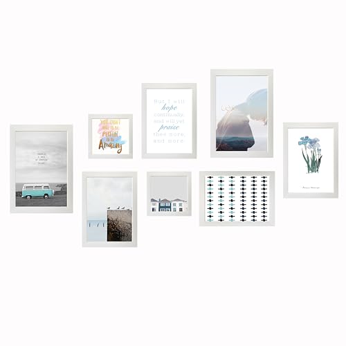 Image of PAINTINGMANTRA Wall Decor Travel Geometric Set of 8 Framed Art Prints Gallery Paintings for Home, Bedroom, Living Room & Office (Size - A4-4, A3-2 & 5x5 Inches)