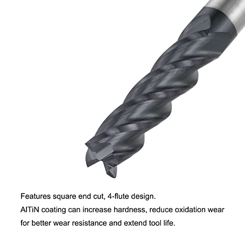 Image of uxcell Square Nose End Mill, 6mm Tip Dia Solid Carbide AlTiN Coated CNC Router Bits 4 Flute Spiral Milling Cutter HRC45 with 6mm Shank 100mm (4-inch) Length