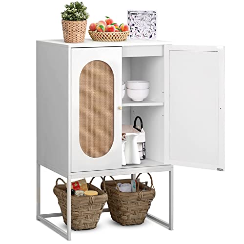 Awqm Rattan Sideboard Buffet Cabinet,Kitchen Storage Cabinet Cupboard,Console Table,Adjustable Liquor Cabinet,Accent High Cabinet, For Dining Room,Hallway,Living Room,White&Natural #TOP2