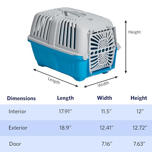 MidWest Homes for Pets Spree Travel Carrier - Hard-Sided Dog & Cat Carrier, Small Pet Travel Crate with Handle, Ventilated Design, Durable Plastic Door, Easy Assembly, 19-Inch, Blue - Image 3