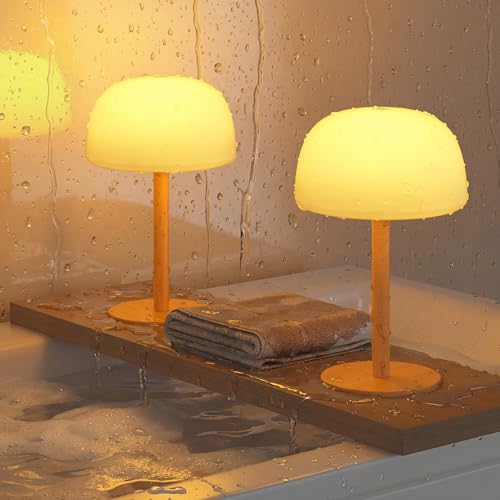 Image of Shower Lamp, IP65 Waterproof Bathroom Lamp with 15 RGB Colours, 7500mAh Rechargeable Portable Table Lamp, Touch-Dimmable Cordless Shower Light for Bathroom, Bathtub, Spa, Patio, Bedroom, Outdoor, 2p