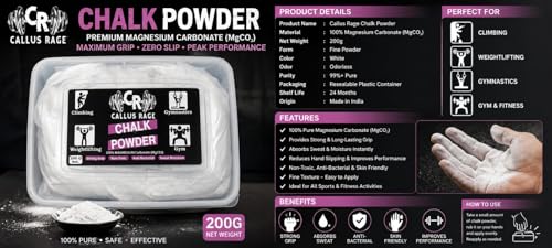 Image of Callus Rage Chalk Powder Box 200g | 100% Magnesium Carbonate | Premium Gym Grip Enhancer for Climbing Weightlifting Crossfit Training